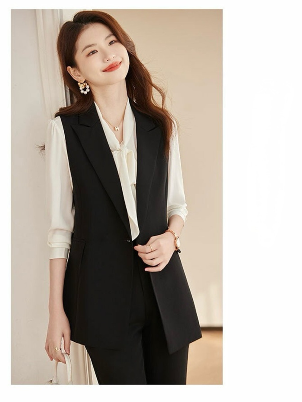 NWT Longline Tailored Vest Belted Sleeveless Work Blazer Japanese Designer Black